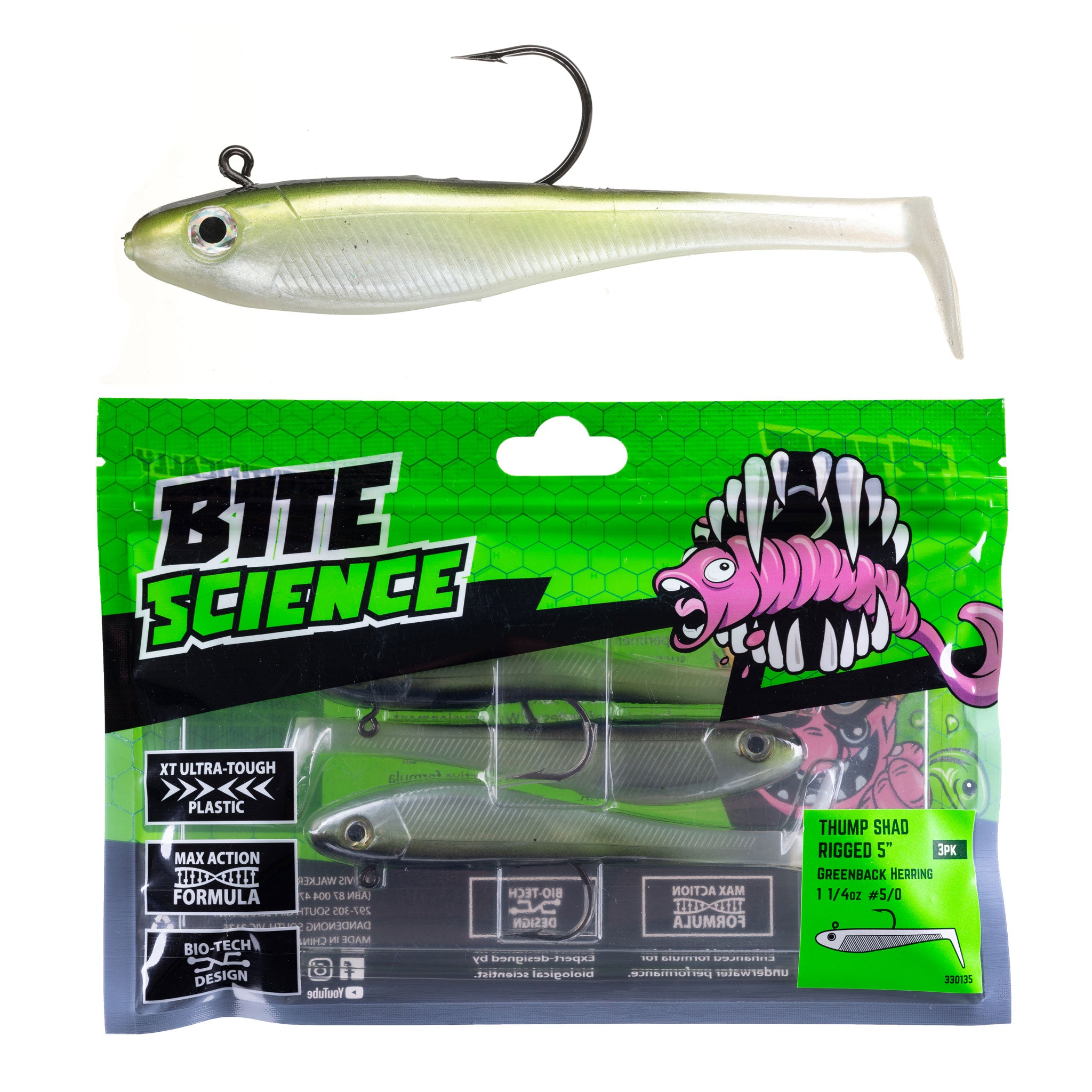 4 Pack of 4 Inch Bite Science Thump Shad Rigged Soft Plastics